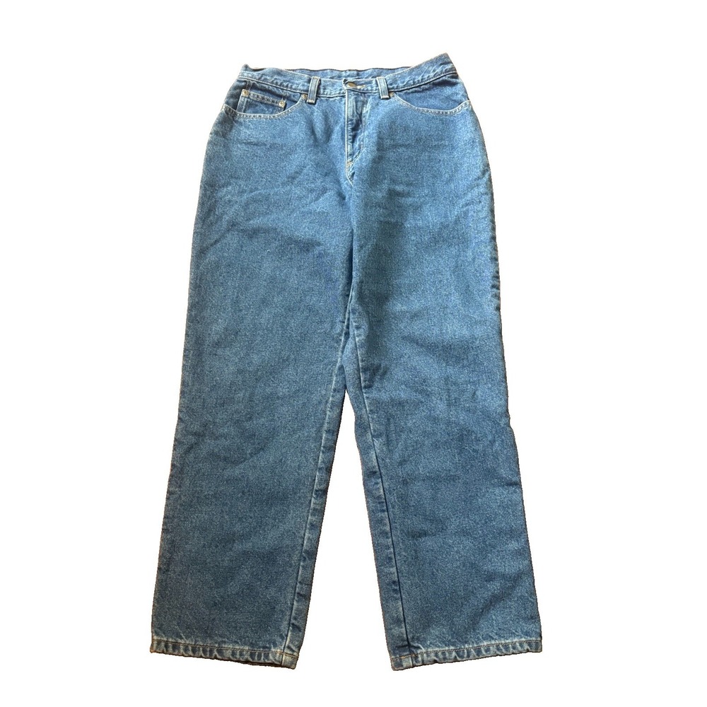 LL Bean Double L Relaxed Jeans Medium Wash Denim Size 12 Pet Ski Lined
